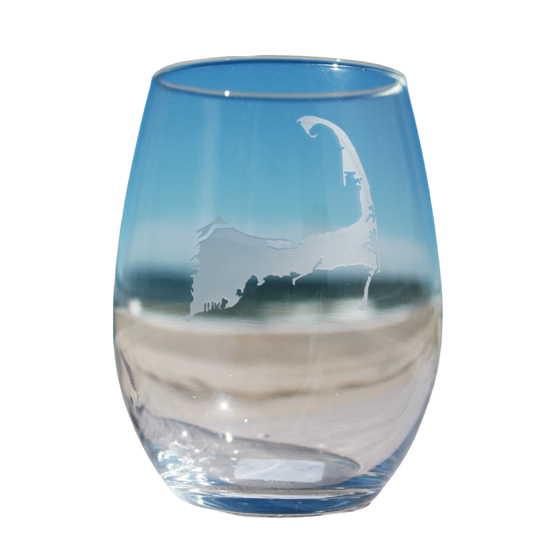 Martha's Vineyard Map Etched Stemless Wine Glass Set of 4