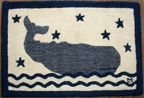 20x30 Wool Hooked Rug Whale and Waves
