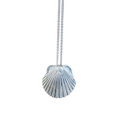 Sterling Silver Antiquated Scallop Shell Necklace