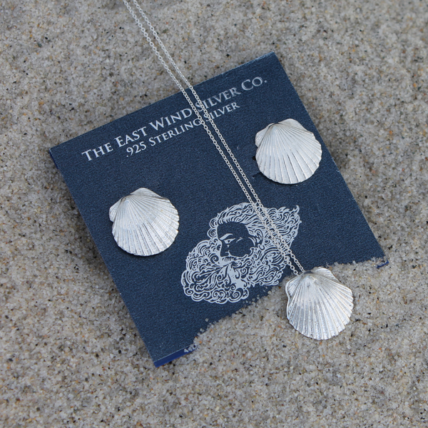 Sterling Silver Antiquated Scallop Shell Necklace