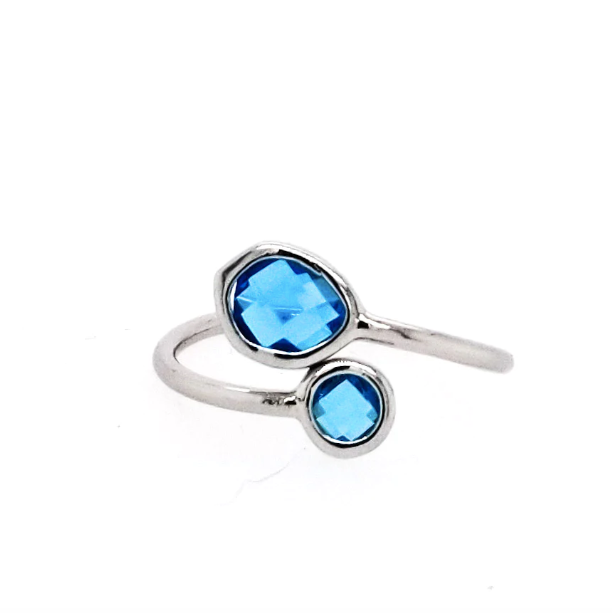 Framed Glass Adjustable Ring - Capri Blue