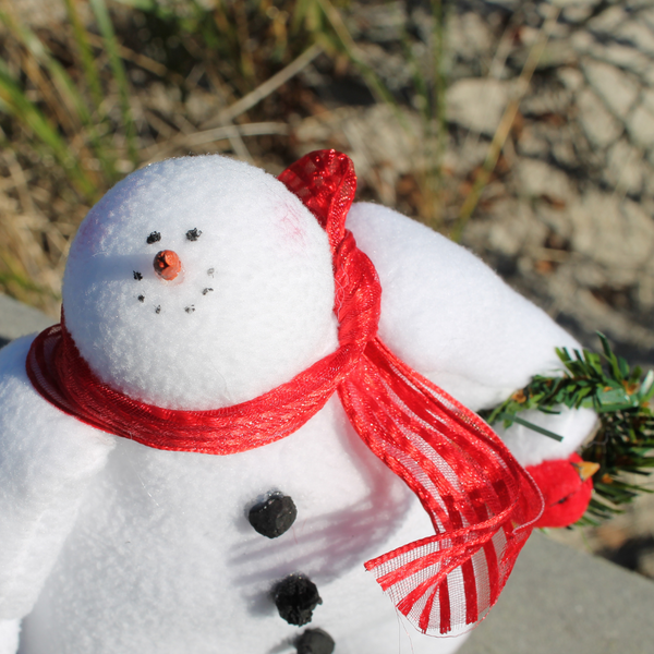 Sandy Pants Snowman with Wreath & Red Cardinal