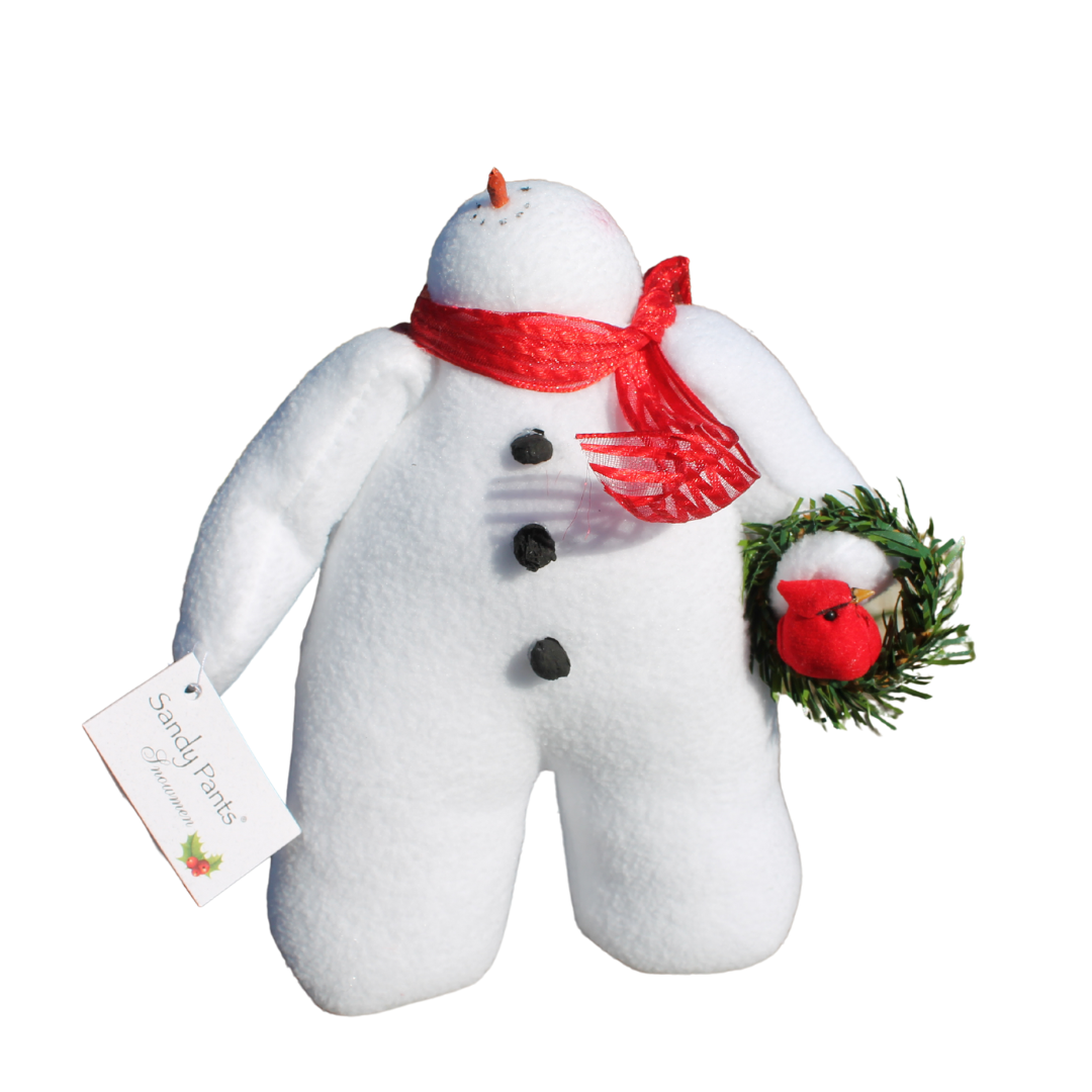 Sandy Pants Snowman with Wreath & Red Cardinal