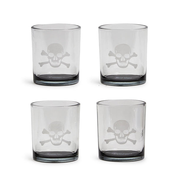 Double Old-Fashioned Etched Skull Glasses