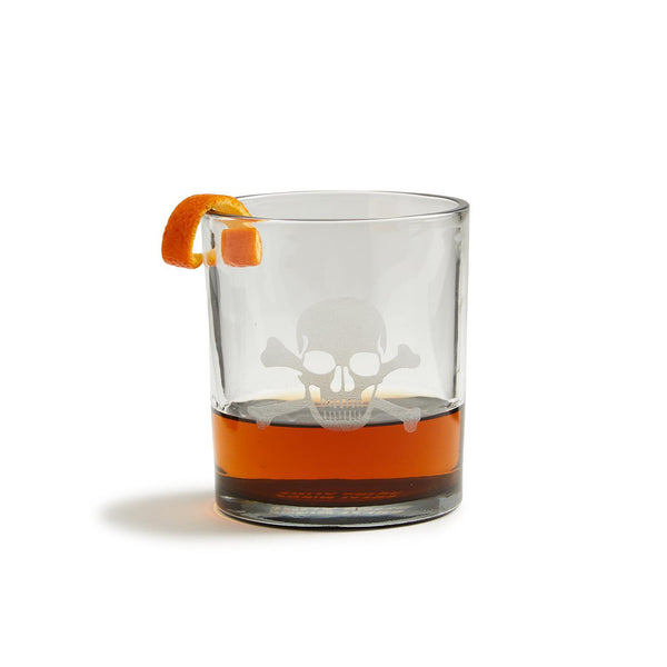 Double Old-Fashioned Etched Skull Glasses